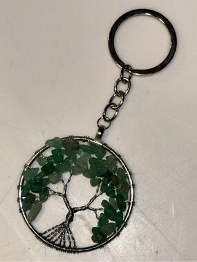 Handmade Tree of Life Green Aventurine Crystal Keychain Wire Wrapped Boho Charm